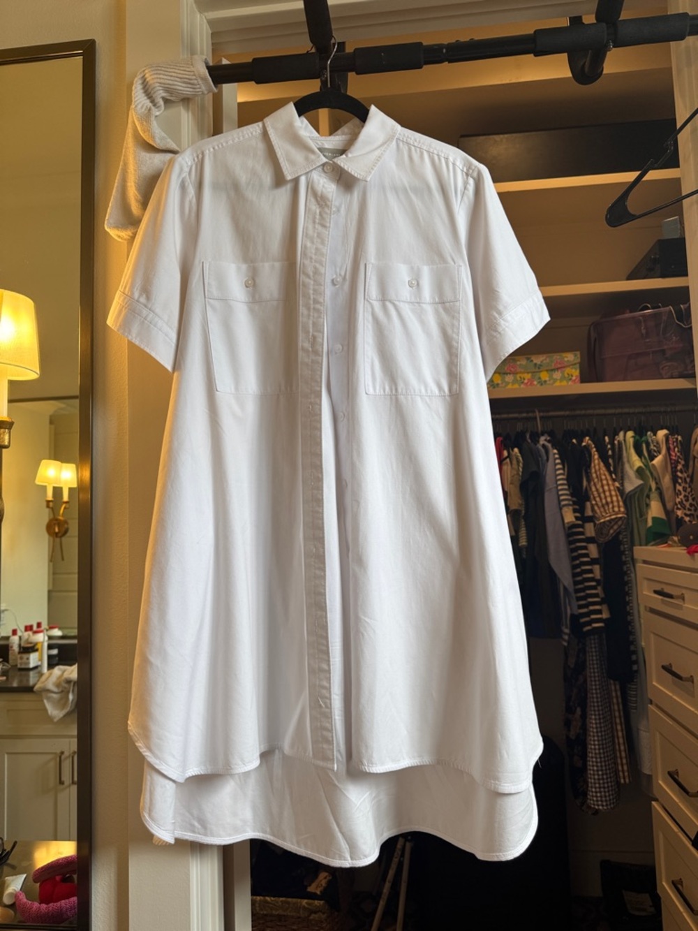 Everlane White Short-Sleeve Button-Front Shirt Dress